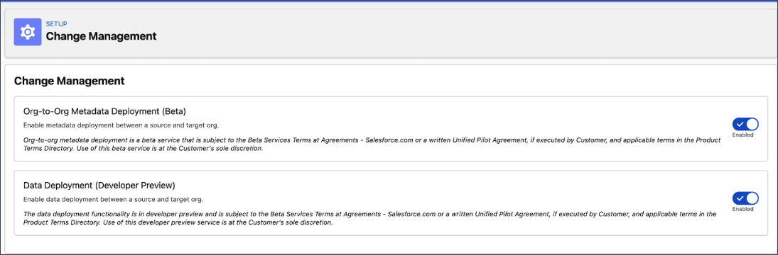 Enable Org-to-Org Metadata Deployment in Change Management