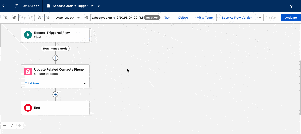 Flow Iteration with Agentforce demo: typing natural language instructions on an existing Flow, Agentforce automatically adds new Flow elements