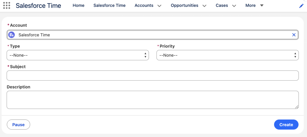 Screen Flow running via Lightning URL with Cosmos theme, showing Account lookup field pre-populated via URL parameter