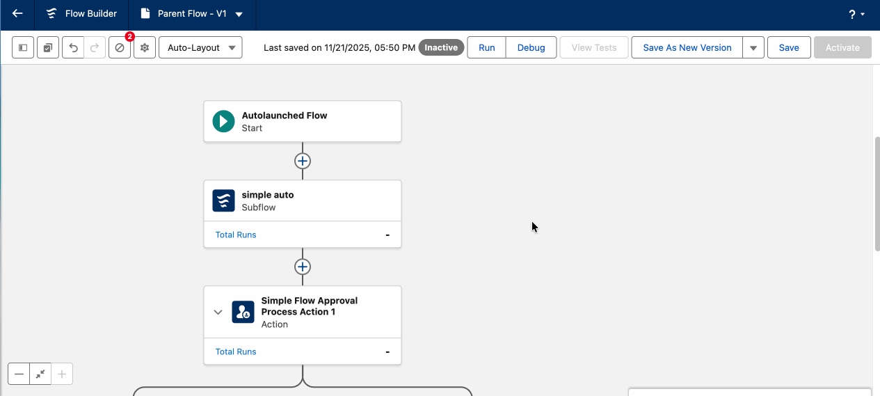 Approval Process Usage tab: in the Approvals Lightning App showing which Flows reference this approval process, including Parent Flow and Subflow dependencies