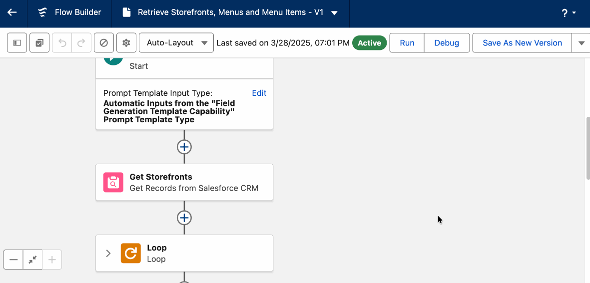Flow Builder mouse wheel navigation demo: using mouse scroll wheel and trackpad gestures to freely move and zoom across the Flow canvas