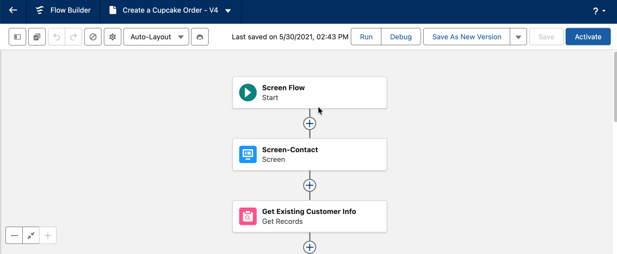 Screen Flow version compare: two versions displayed side by side with differences highlighted