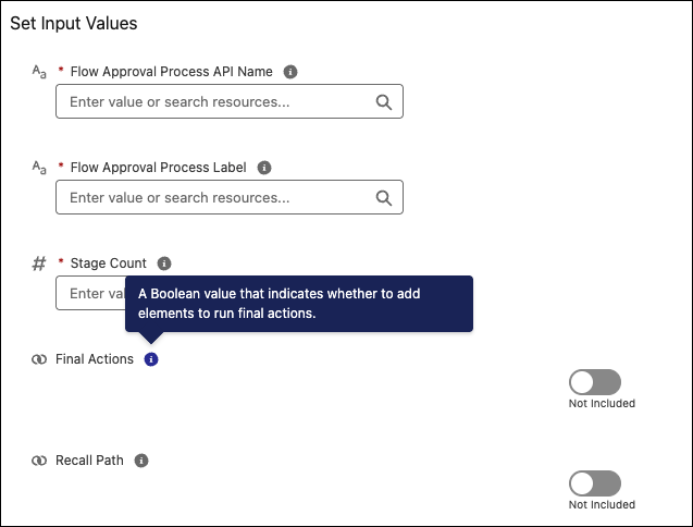 Action parameter description tooltip: hovering over infobubble shows parameter name, type, and detailed description without toggling the Include switch